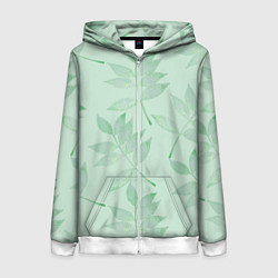 Толстовка на молнии женская Зеленые листья, цвет: 3D-белый