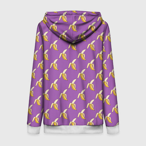 Женская толстовка на молнии Бананы на лиловом паттерн / 3D-Белый – фото 2