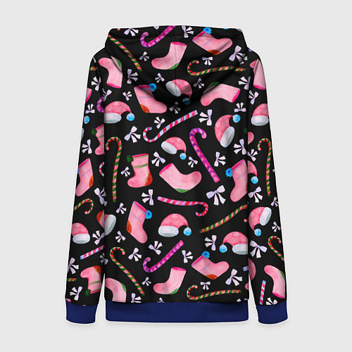 Женская толстовка на молнии Новогодняя ночь, акварельный узор / 3D-Синий – фото 2