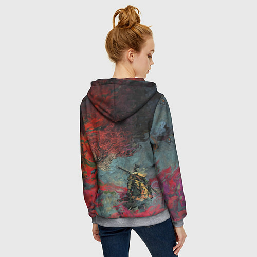 Женская толстовка на молнии Sekiro Самурай против дракона / 3D-Меланж – фото 4