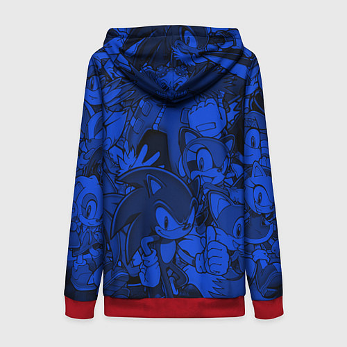 Женская толстовка на молнии SONIC BLUE PATTERN СИНИЙ ЁЖ / 3D-Красный – фото 2