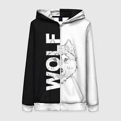 Толстовка на молнии женская WOLF Волк, цвет: 3D-белый