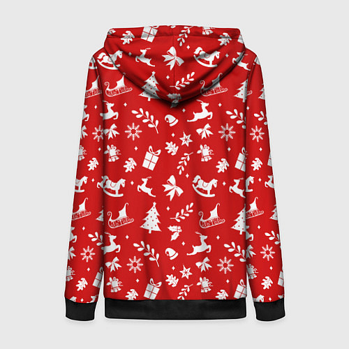 Женская толстовка на молнии НОВОГОДНИЙ УЗОР КРАСНО БЕЛЫЙ / 3D-Черный – фото 2