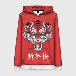 Толстовка на молнии женская Красный тигр - дракон, цвет: 3D-белый