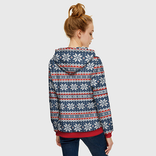 Женская толстовка на молнии Knitted Christmas Pattern / 3D-Красный – фото 4
