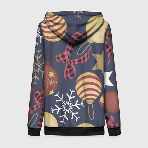 Женская толстовка на молнии Елочные Игрушки Звезды / 3D-Черный – фото 2