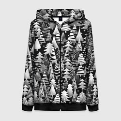 Толстовка на молнии женская Лес абстрактных ёлок, цвет: 3D-черный