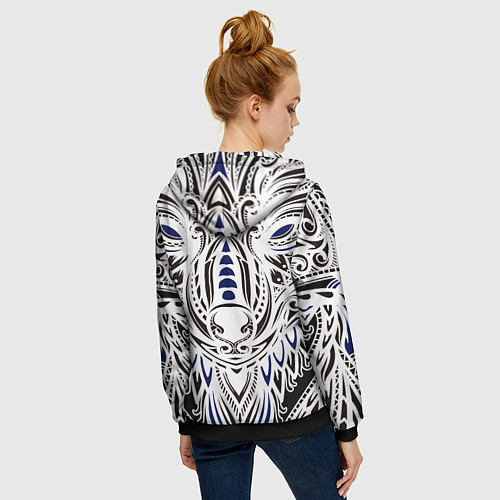 Женская толстовка на молнии БЕЛАЯ ЭТНИЧЕСКА ЛИСА WHITE FOX / 3D-Черный – фото 4