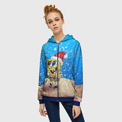 Толстовка на молнии женская НОВОГОДНИЙ ГУБКА БОБ КВАДРАТНЫЕ ШТАНЫ, цвет: 3D-синий — фото 2