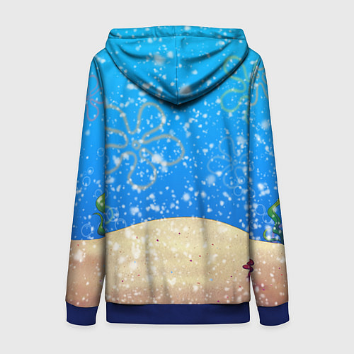 Женская толстовка на молнии НОВОГОДНИЙ ГУБКА БОБ КВАДРАТНЫЕ ШТАНЫ / 3D-Синий – фото 2