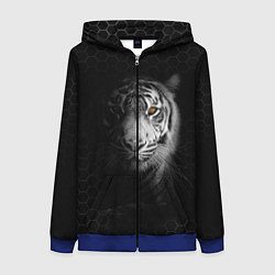 Толстовка на молнии женская Тигр черно-белый соты, цвет: 3D-синий