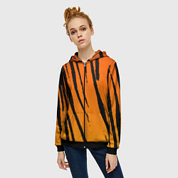 Толстовка на молнии женская Шкура тигра диагональ, цвет: 3D-черный — фото 2