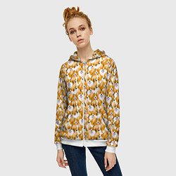 Толстовка на молнии женская Собаки Корги, цвет: 3D-белый — фото 2