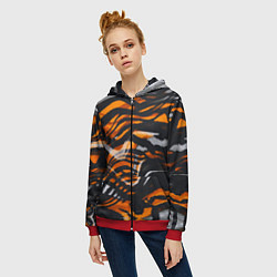 Толстовка на молнии женская Окрас тигра, цвет: 3D-красный — фото 2