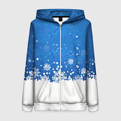 Толстовка на молнии женская Снежинки - С Новым Годом, цвет: 3D-белый