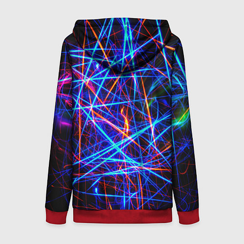 Женская толстовка на молнии NEON LINES Glowing Lines Effect / 3D-Красный – фото 2