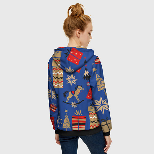 Женская толстовка на молнии Новогодний узор / 3D-Черный – фото 4