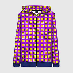 Толстовка на молнии женская Фиолетовый Фон с Желтыми Квадратами Иллюзия Движен, цвет: 3D-синий