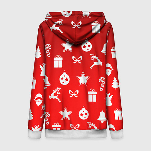 Женская толстовка на молнии Новогодний узор красный градиент / 3D-Белый – фото 2