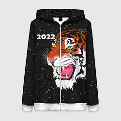 Толстовка на молнии женская Рычащий Тигр и Снегопад 2022, цвет: 3D-белый