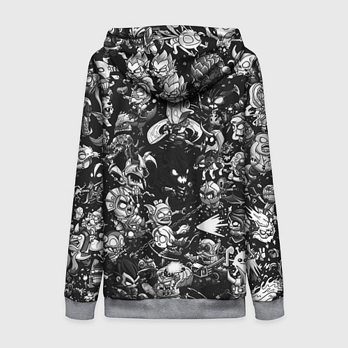 Женская толстовка на молнии DOTA 2 ВСЕ ПЕРСОНАЖИ ЧЁРНО БЕЛЫЙ / 3D-Меланж – фото 2