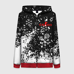 Толстовка на молнии женская НОВОГОДНИЙ CS : GO СНЕЖИНКИ, цвет: 3D-красный