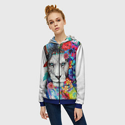 Толстовка на молнии женская Лев - сильный взгляд, цвет: 3D-синий — фото 2