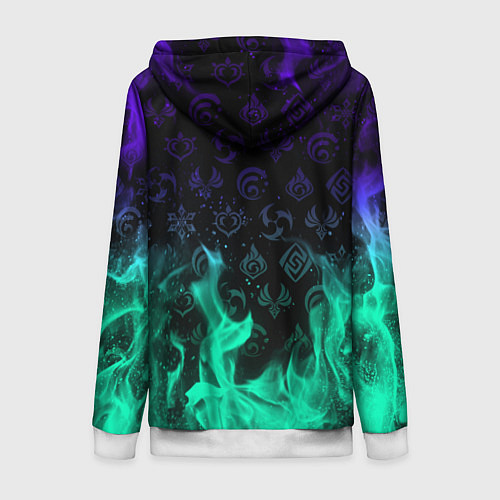 Женская толстовка на молнии НЕОНОВЫЙ ОГОНЬ ГЕНШИН ИМПАКТ СИМВОЛЫ / 3D-Белый – фото 2