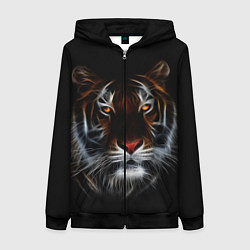 Толстовка на молнии женская Тигр в Темноте Глаза Зверя, цвет: 3D-черный