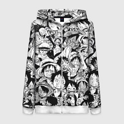 Женская толстовка на молнии МАНКИ Д ЛУФФИ ЧЁРНО БЕЛЫЙ