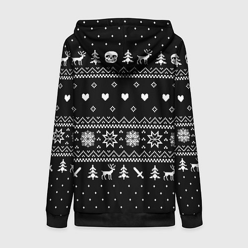 Женская толстовка на молнии НОВОГОДНИЙ СВИТЕР UNDERTALE SANS ЧЁРНЫЙ / 3D-Черный – фото 2