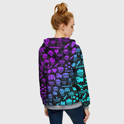 Женская толстовка на молнии UNDERTALE NEON PATTERN УЗОР / 3D-Меланж – фото 4