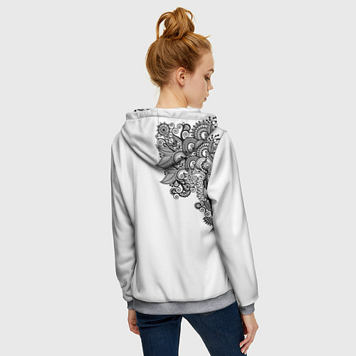 Женская толстовка на молнии Черно Белые КруЖева / 3D-Меланж – фото 4