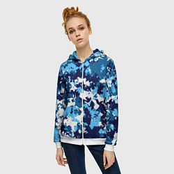 Толстовка на молнии женская Сине-бело-голубой камуфляж, цвет: 3D-белый — фото 2