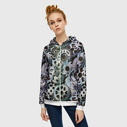 Толстовка на молнии женская Стимпанк шестеренки Steampunk, цвет: 3D-белый — фото 2