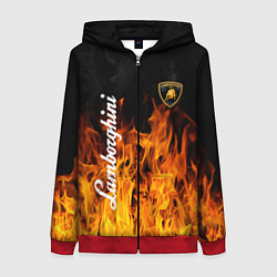 Толстовка на молнии женская Lamborghini пламя огня, цвет: 3D-красный