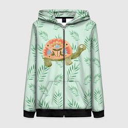Толстовка на молнии женская Черепашка и листья, цвет: 3D-черный