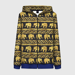 Толстовка на молнии женская Золотые слоны, цвет: 3D-синий