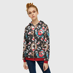 Толстовка на молнии женская Алиса в стране чудес - карты и время, цвет: 3D-красный — фото 2