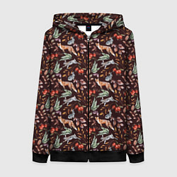Толстовка на молнии женская Лесная лисичка паттерн, цвет: 3D-черный