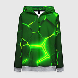 Толстовка на молнии женская 3D ПЛИТЫ НЕОН NEON GREEN HEXAGON РАЗЛОМ, цвет: 3D-меланж