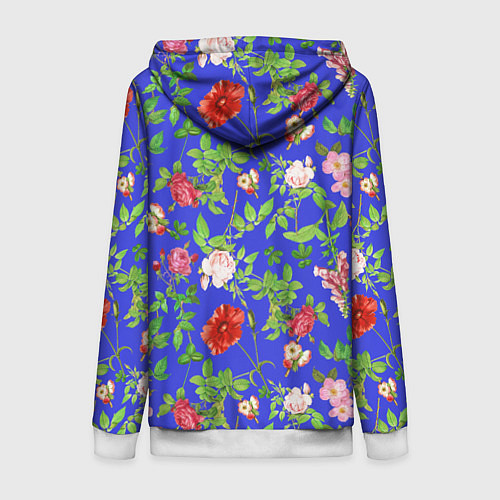 Женская толстовка на молнии Цветочки - синий фон - паттерн / 3D-Белый – фото 2