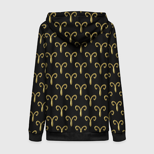 Женская толстовка на молнии Золотой овен на черном фоне Паттерн / 3D-Черный – фото 2