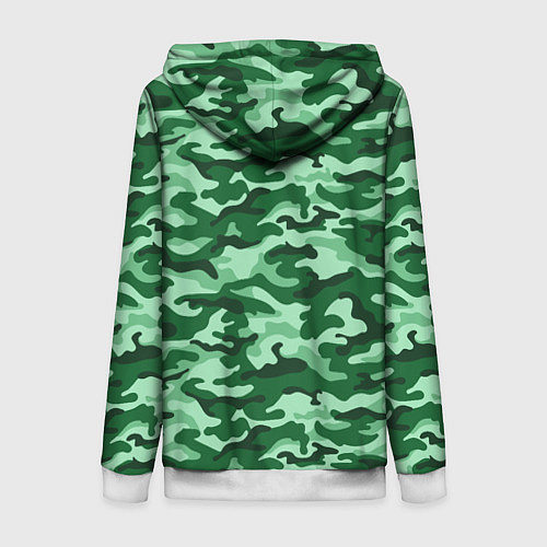 Женская толстовка на молнии Зеленый монохромный камуфляж / 3D-Белый – фото 2