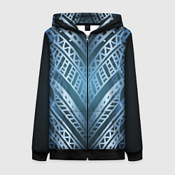Толстовка на молнии женская Неоновый абстрактный узор Синий и голубой неон на, цвет: 3D-черный