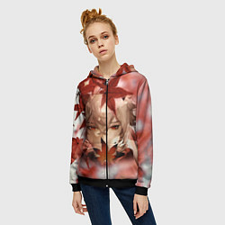Толстовка на молнии женская Кадзуха и кленовые листья, цвет: 3D-черный — фото 2