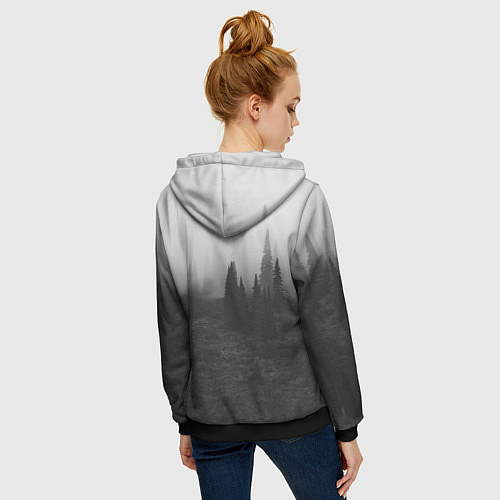 Женская толстовка на молнии Туманный лес - туман / 3D-Черный – фото 4