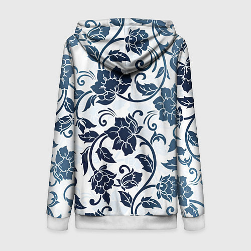 Женская толстовка на молнии Гжелевые цветы / 3D-Белый – фото 2