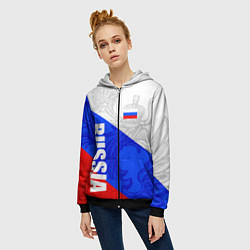 Толстовка на молнии женская RUSSIA - SPORTWEAR - ТРИКОЛОР, цвет: 3D-черный — фото 2
