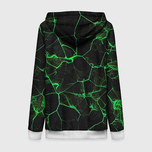 Женская толстовка на молнии Абстракция - Черно-зеленый фон - дым / 3D-Белый – фото 2